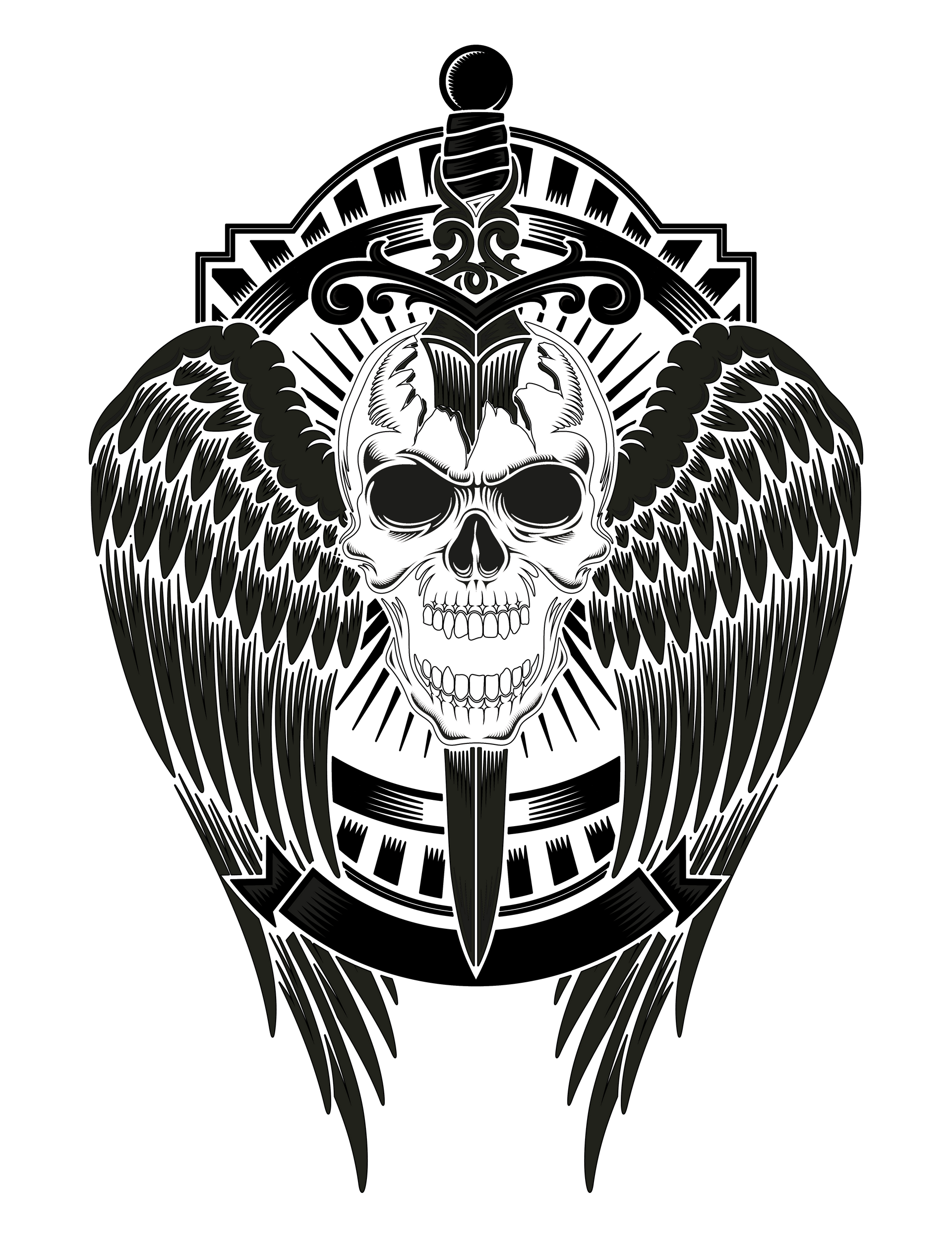 Mehr Informationen zu den Büchern des Devils Gamblers MC, die Grafik zeigt einen geflügelten Totenkopf, durch den ein Schwert getrieben wurde