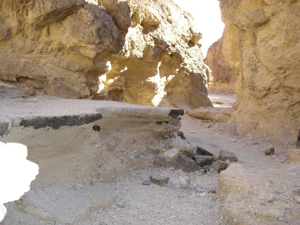 Death Valley Hiking - Remnants of roadway through Golden Canyon