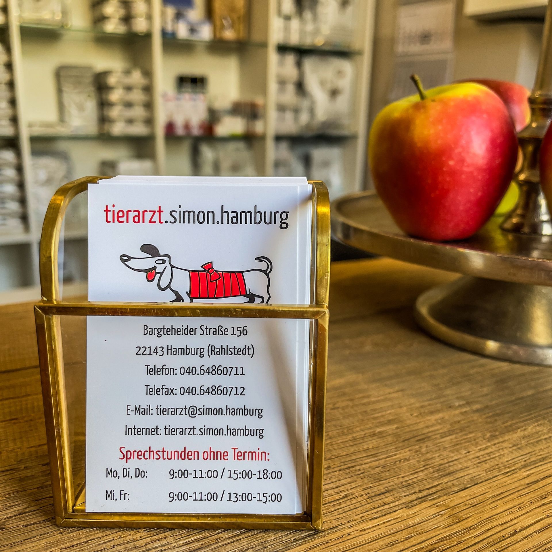 Tierarztpraxis Simon; Hamburg,  Rahlstedt, Visitenkarte, Anmeldung