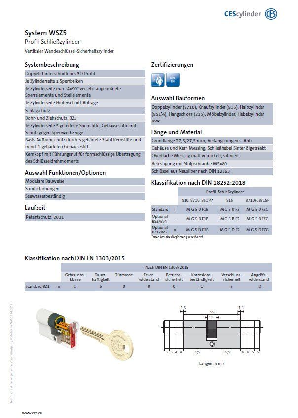 Ces Sicherheitszylinder Wsz5