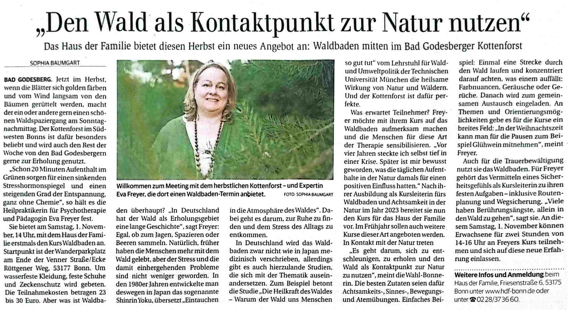 Zeitungsartikel über Waldbaden aus dem Bonner General Anzeiger vom 31.10.2025