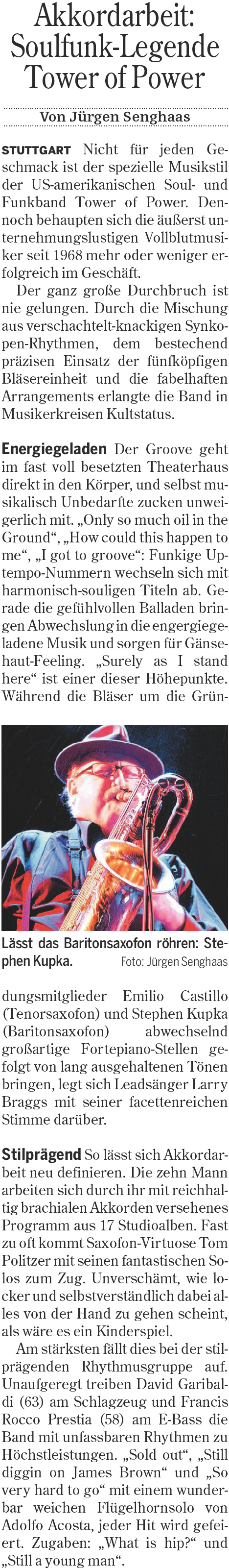 Tower Of Power, Text und Bild: Juergen Senghaas