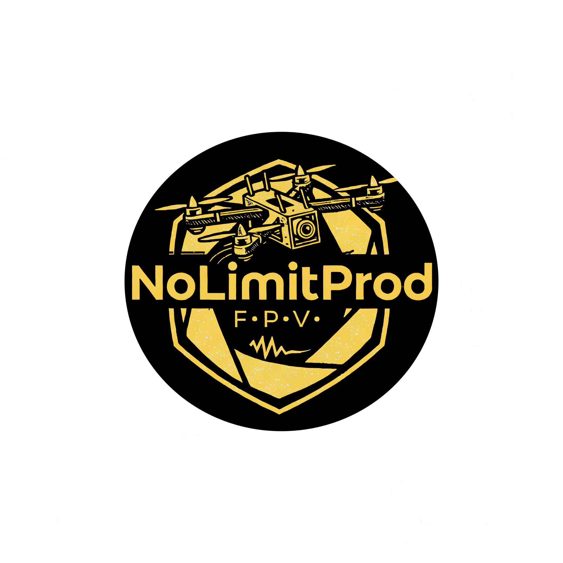 Logo von No Limit Productions. Eine Drohne auf schwarzem Hintergrund