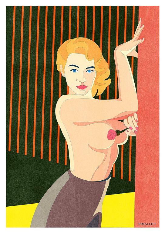 vintage 60s Playboy centerfold illustration poster Prescott by Haus der Riso