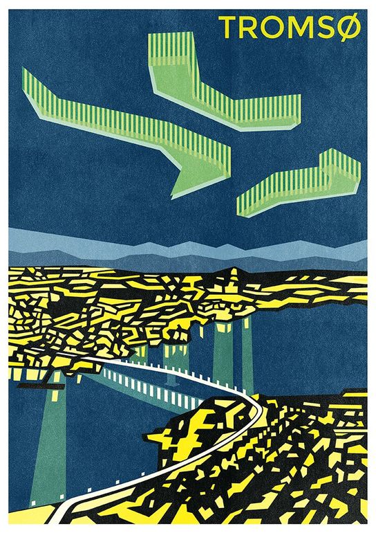Tromso Norway city lights illustration risograph print poster by Haus der Riso