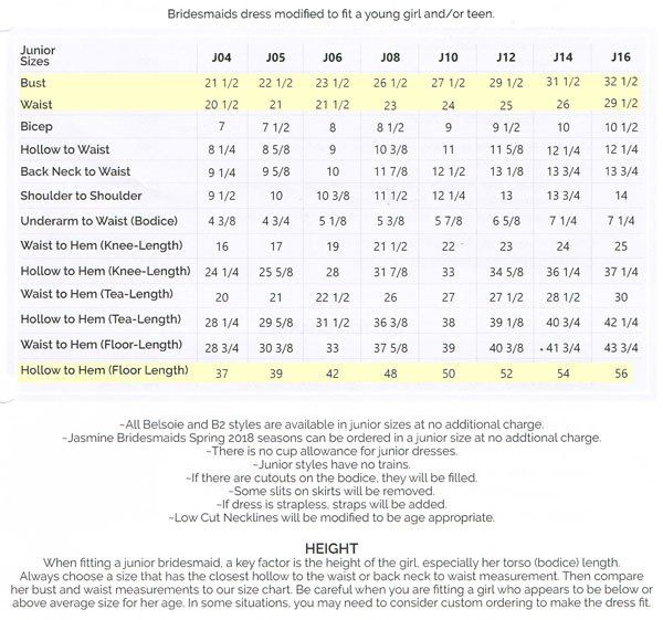 Bridesmaids Size Chart