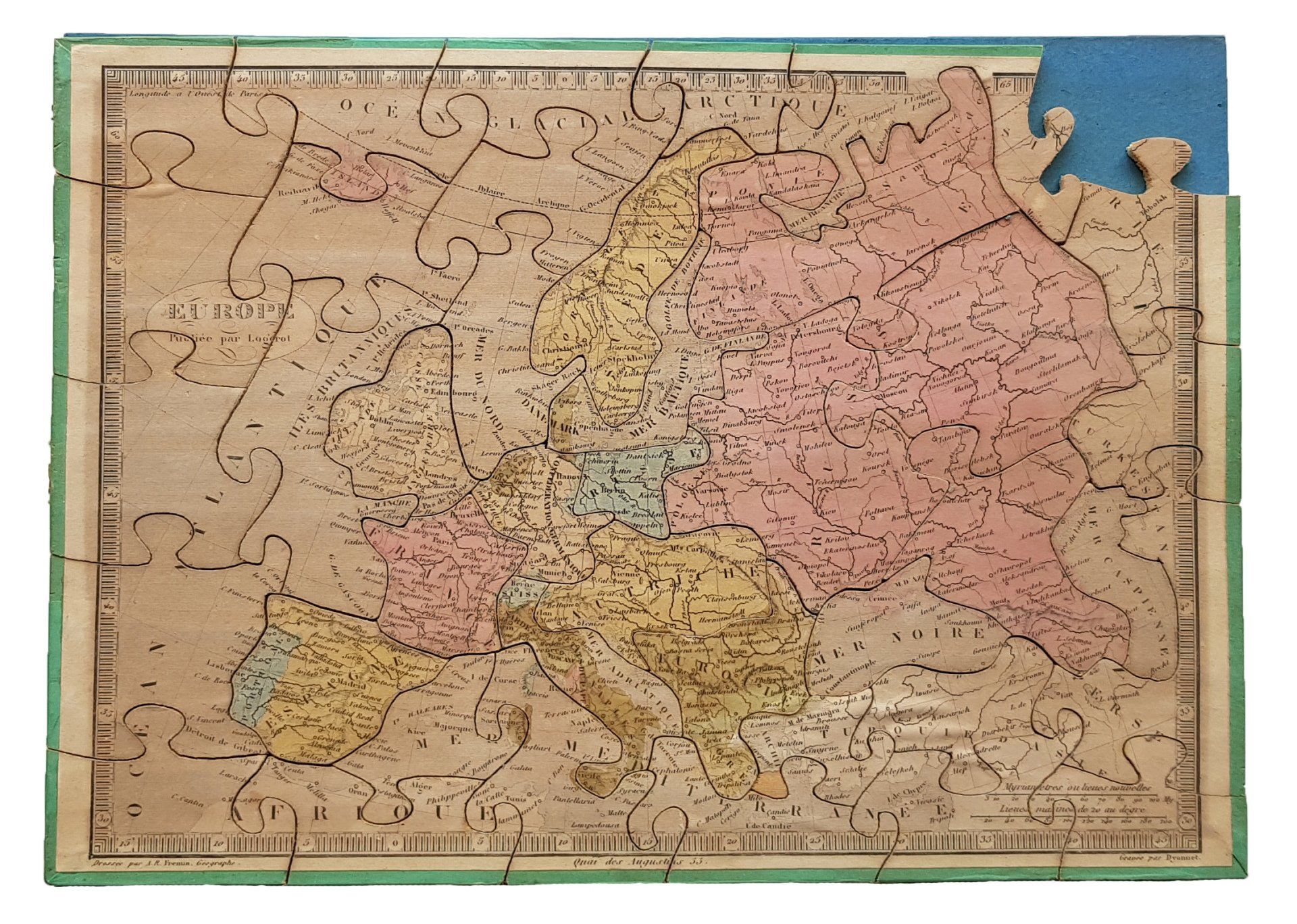 7 PUZZLES GÉOGRAPHIQUES Atlas. Paris, A. Logerot, [Circa 1850