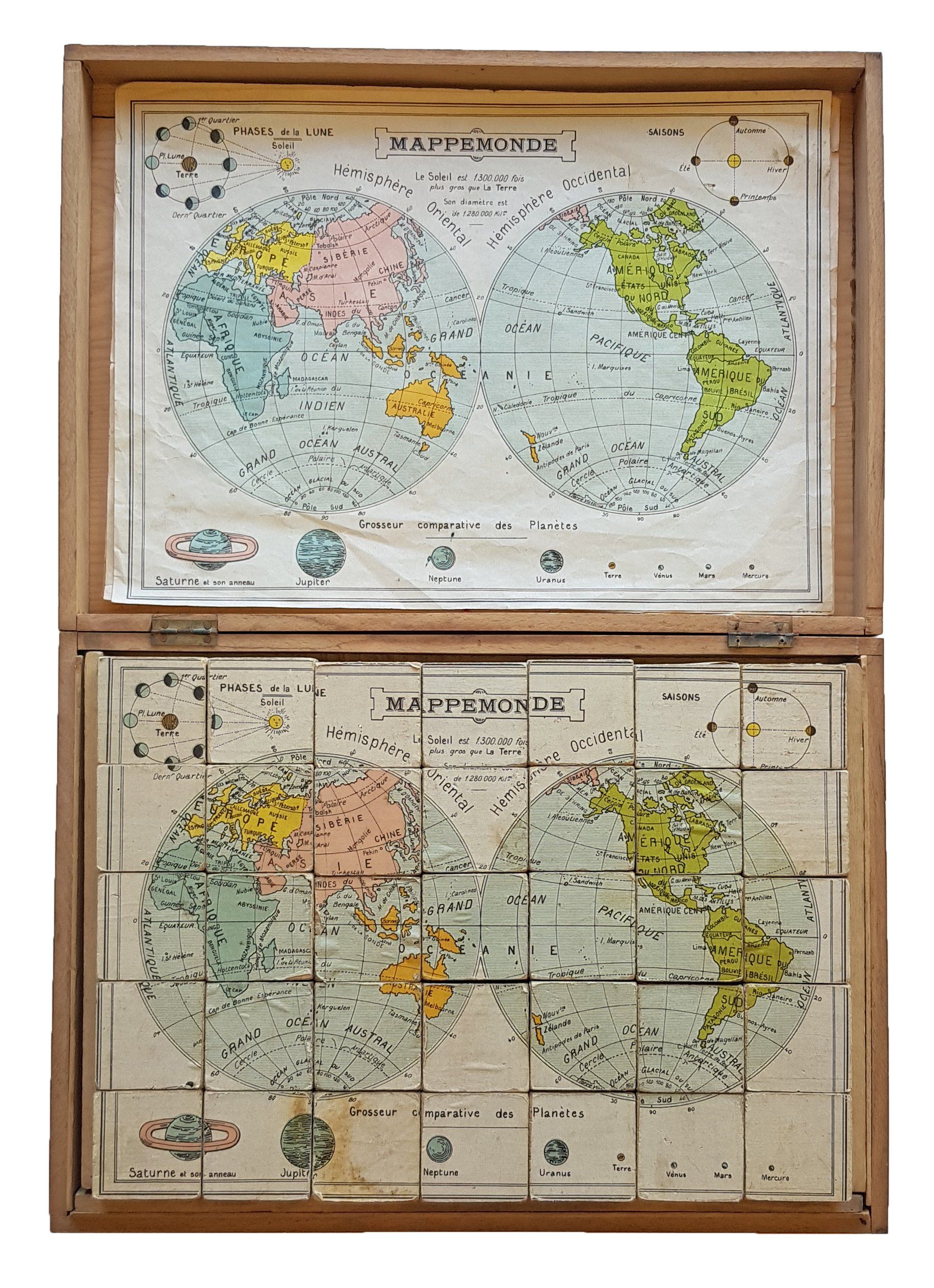 c. 1850 🧩 TRES RARE 9 PUZZLES GEOGRAPHIQUES ANCIENS Jeu jouet Globe terrestre