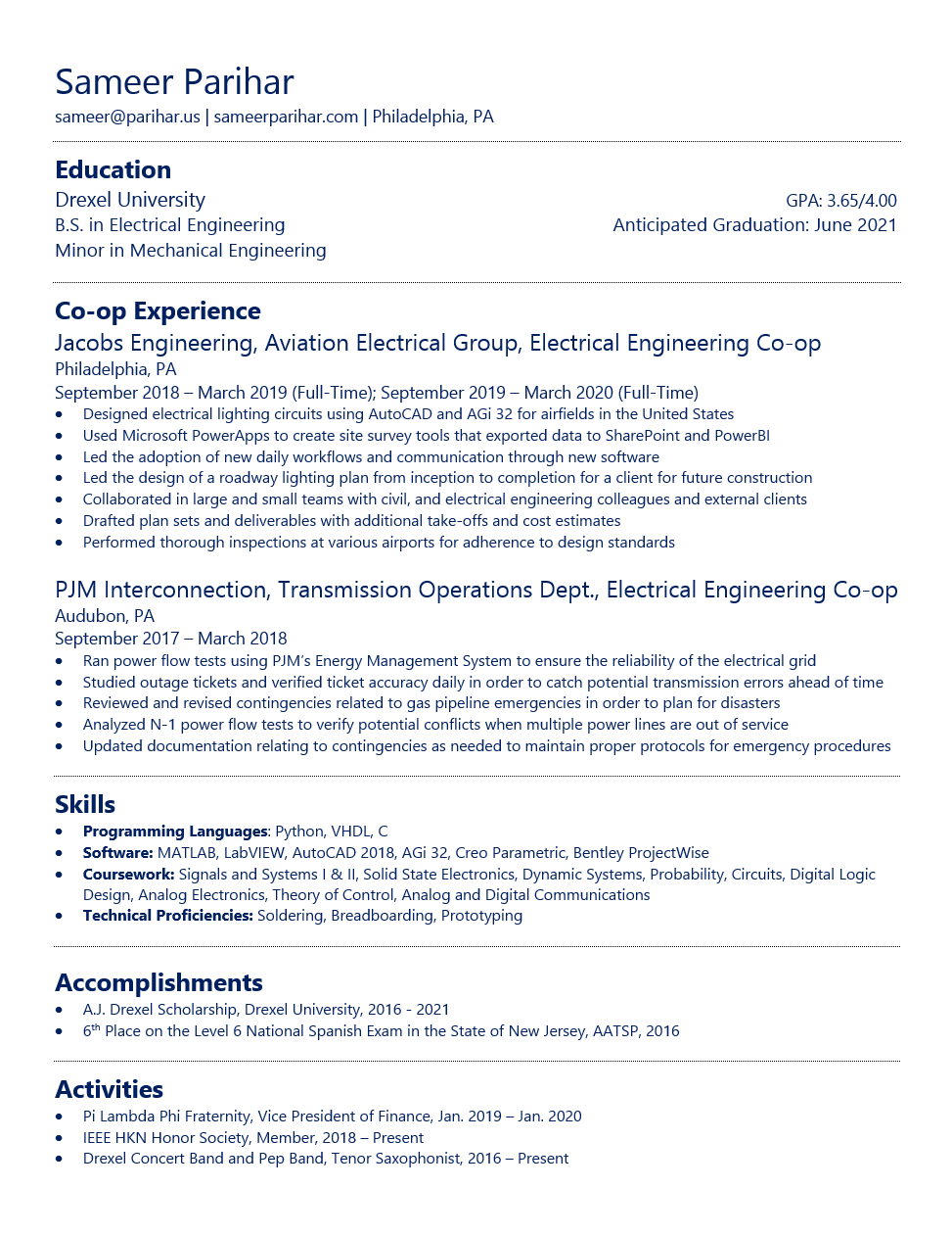 Sameer Parihar's Current Resume