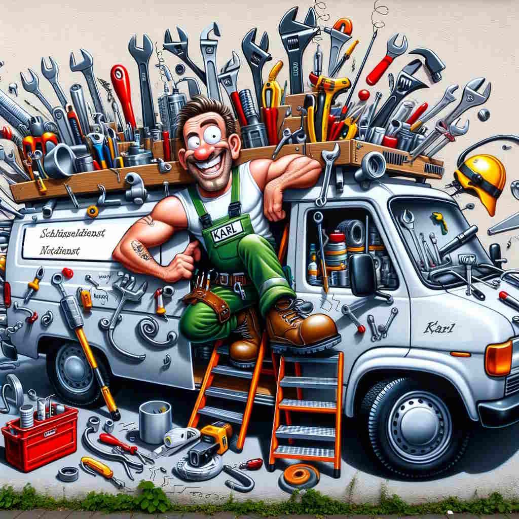 Voll ausgestatteter Firmen Wagen - Notdienst Monteur Karl hat alles zum thema Schlüsseldienst an Bord