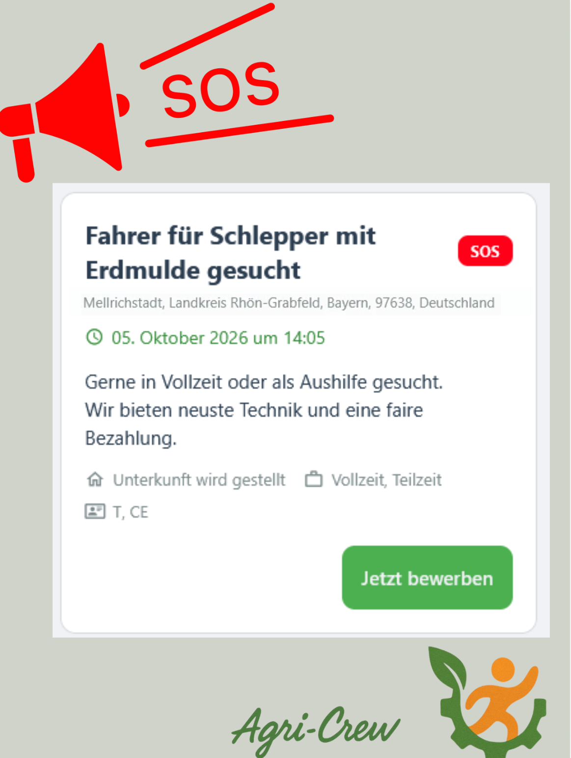 Fahrer für Schlepper mit Erdmulde in Hamburg gesucht bei Agri-Crew
