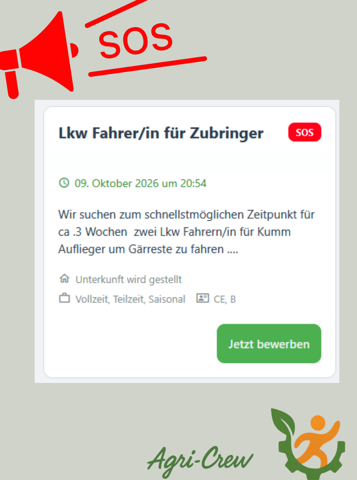 Berufskraftfahrer / LKW Fahrer im Nahverkehr gesucht (m/w/d) bei Agri-Crew