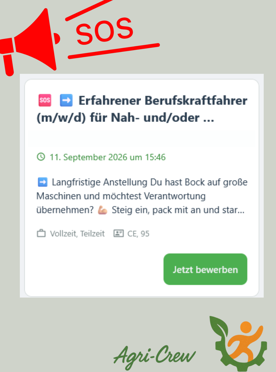 Erfahrener Berufskraftfahrer (m/w/d) für Nah- und/oder Fernverkehr bei Agri-Crew