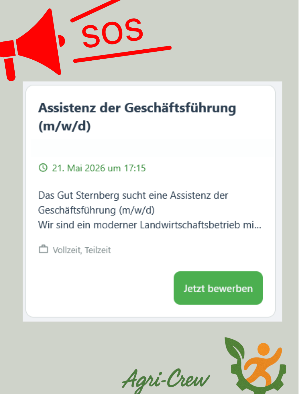 Assistenz der Geschäftsleitung im Landwirtschaftsbetrieb gesucht. Bei Agri-Crew