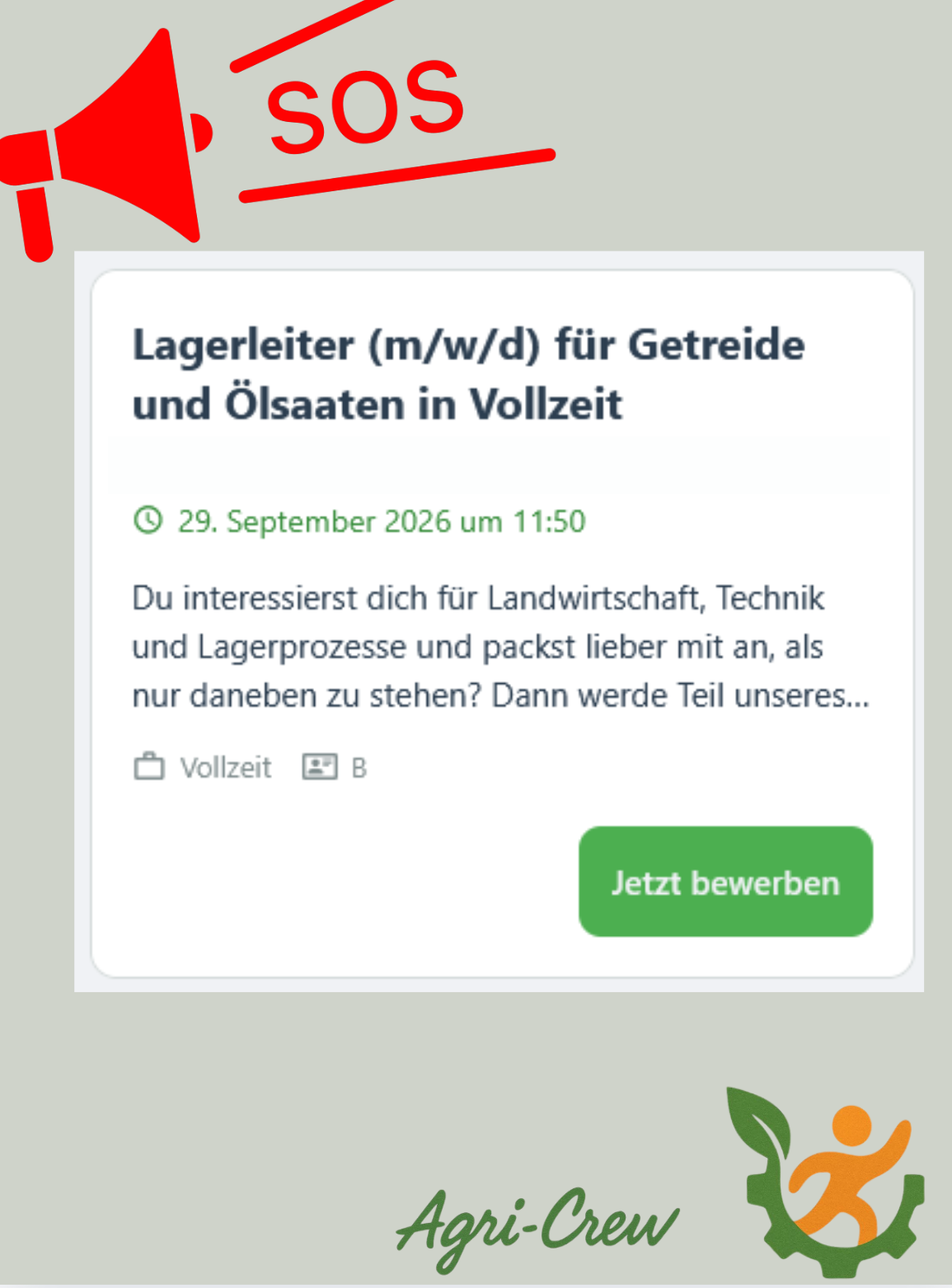 Lagerleiter für Getreide gesucht. Bürojobs in der Landwirtschaft bei Agri-Crew
