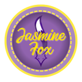 Logo of Young Adult author, Jasmine Fox, showing stylized quill where the fox's head is the nib, and the tail, shaped like a 'J' in place of a feather 