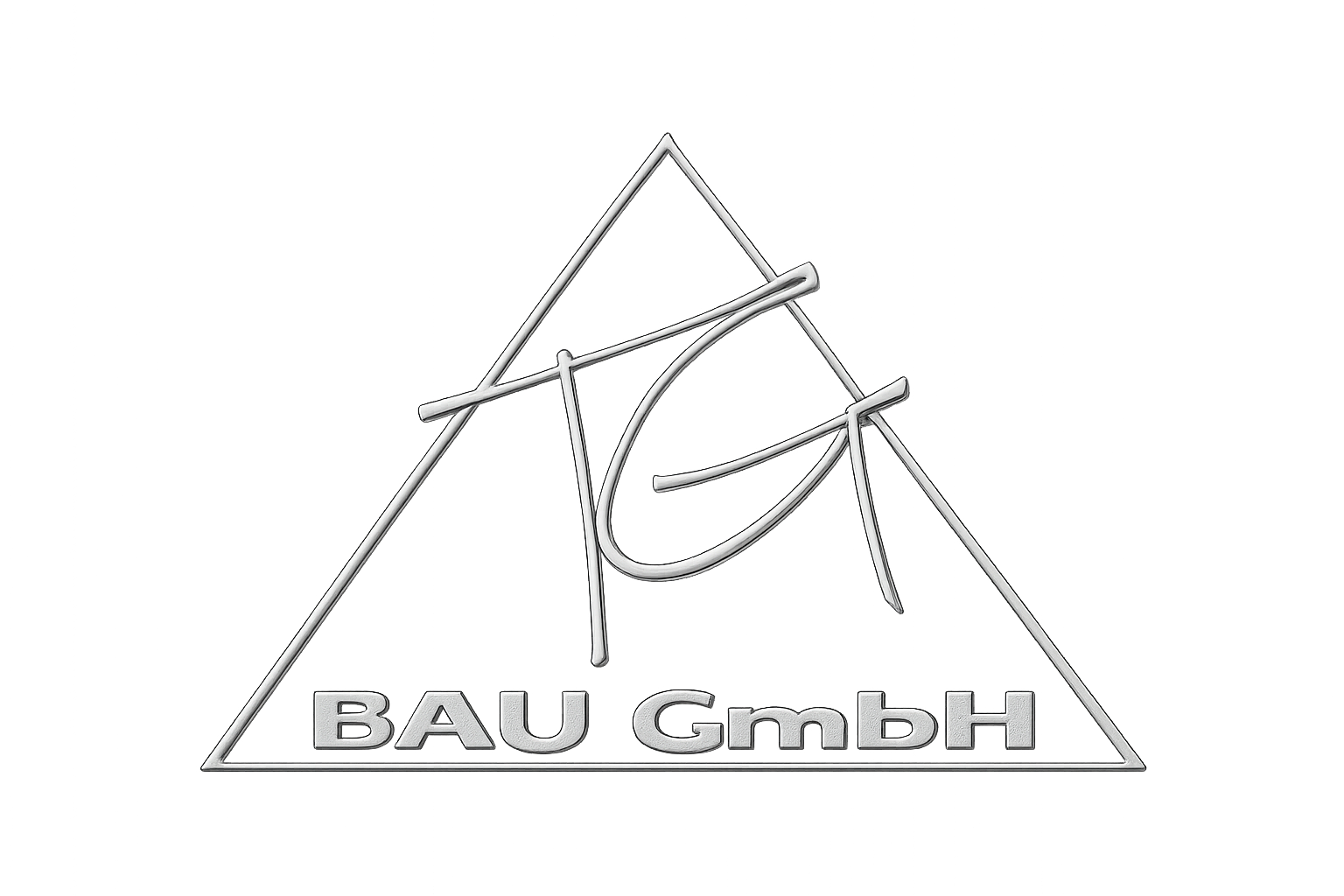 Logo mit dreieckigem Rahmen, den Initialen „TG“ und dem Text „BAU GmbH“.