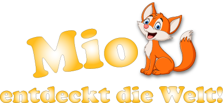 Das Logo „Mio entdeckt die Welt!“ mit einem Cartoon-Fuchs neben dem Namen vor weißem Hintergrund.