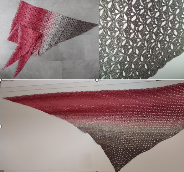 Dreieckstuch gehäkelt, Farbverlaufsbobbel Beere