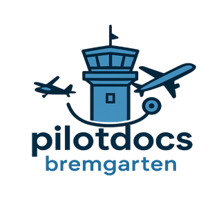 PilotDocs-Logo mit Tower und Flugzeugen