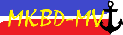 Ein Logo mit horizontalen blauen, weißen und roten Streifen, dem gelben Text „MKBD-MV“ und einem schwarzen Anker auf der rechten Seite.