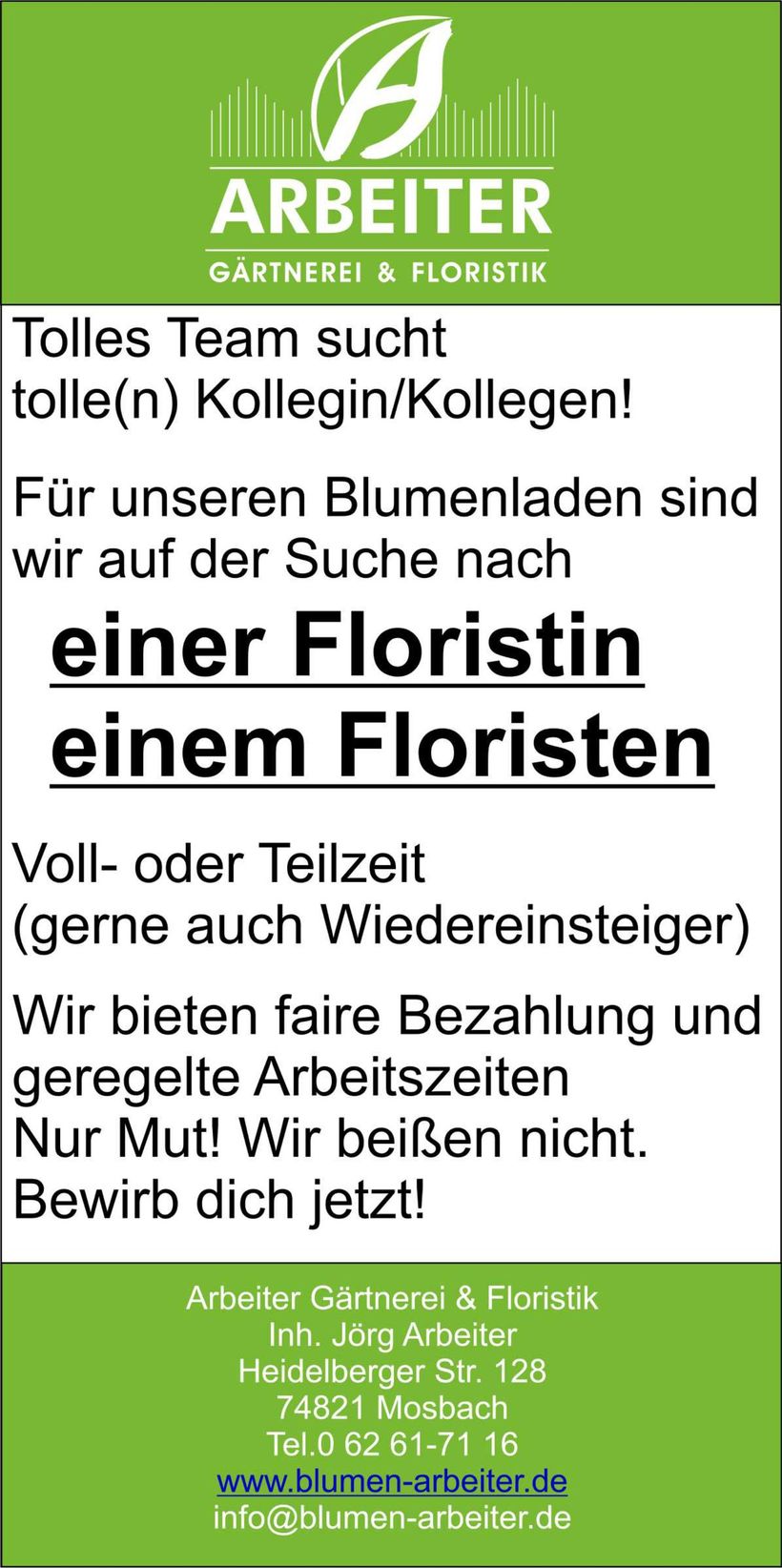 Arbeiter Blumen & Pflanzen, Gärtnerei, Grabpflege, Fleurop in Mosbach