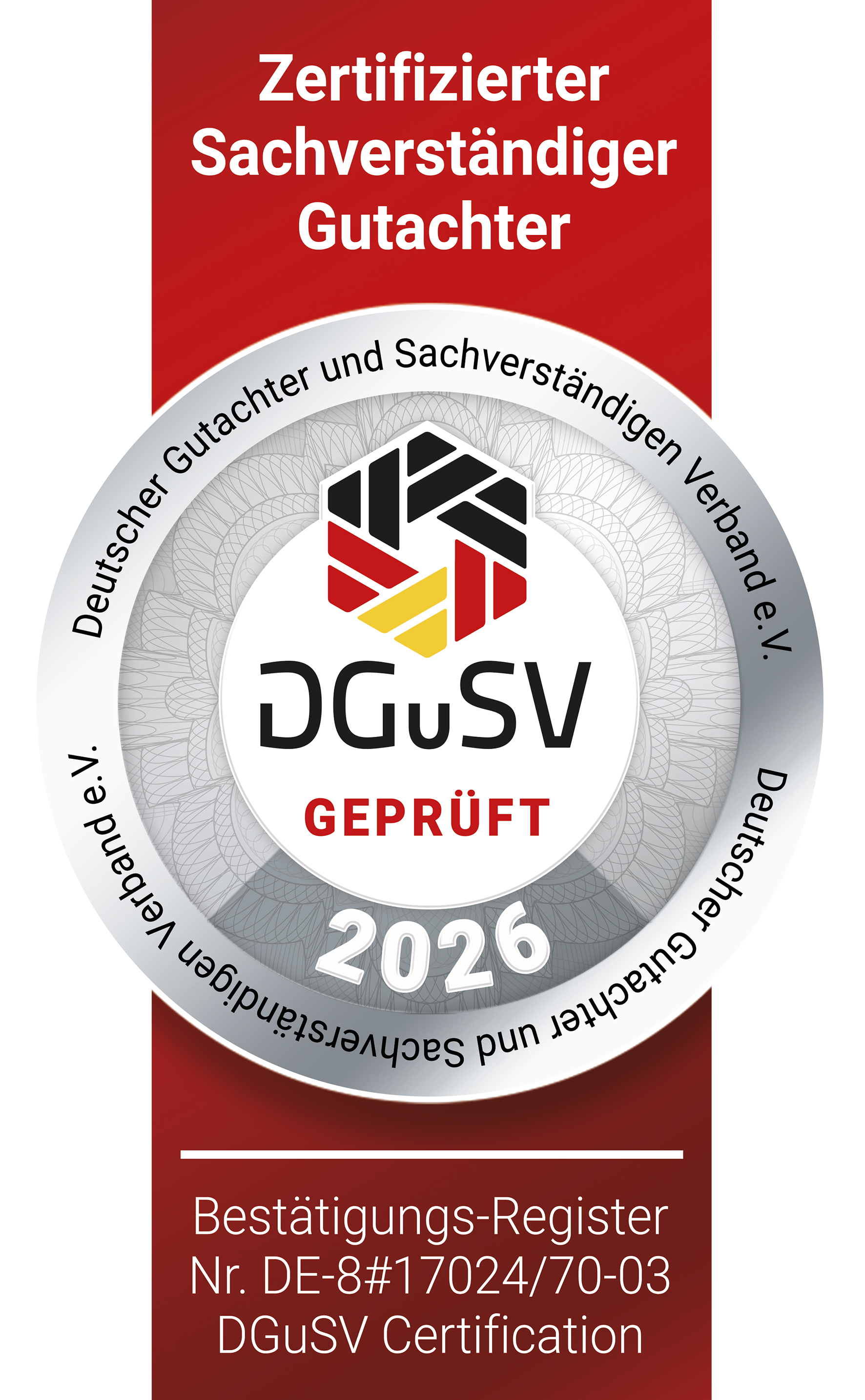 Logo Sachverständiger DGuSV Logo des DGuSV als zertifizierter Sachverständiger 2026