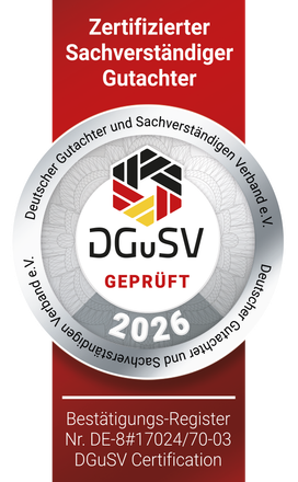 Logo des DGuSV als zertifizierter Sachverständiger 2026