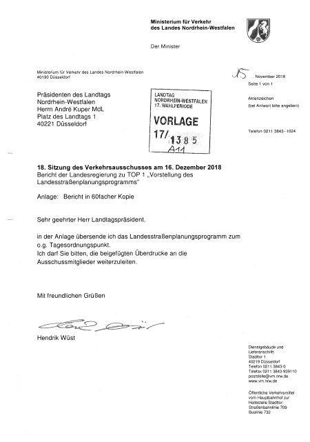 Landesstraßenplanungsprogramm von Verkehrsminister Hendrik Wüst