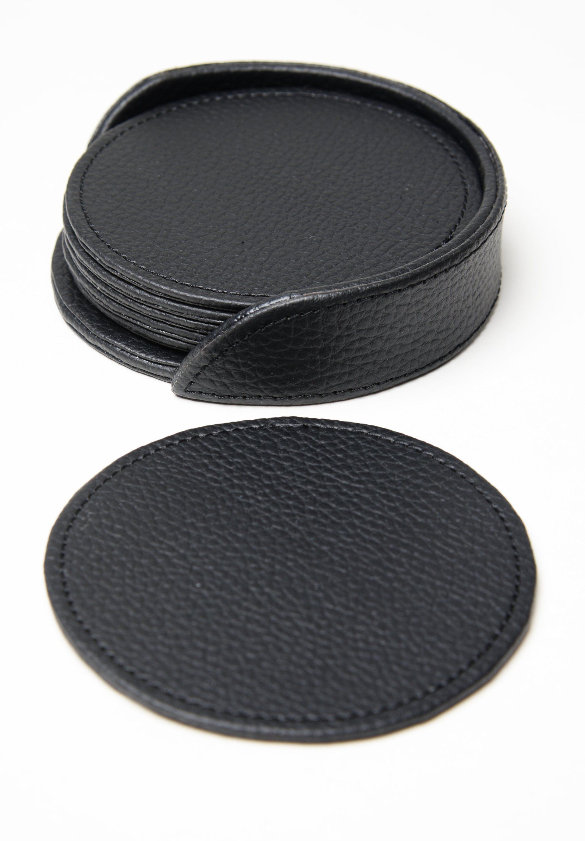 Glassuntersatz quadratisch;6 er Set;Leder;Lederimitat genarbt;Farbe schwarz;Wohn Accessoires;Handgemacht