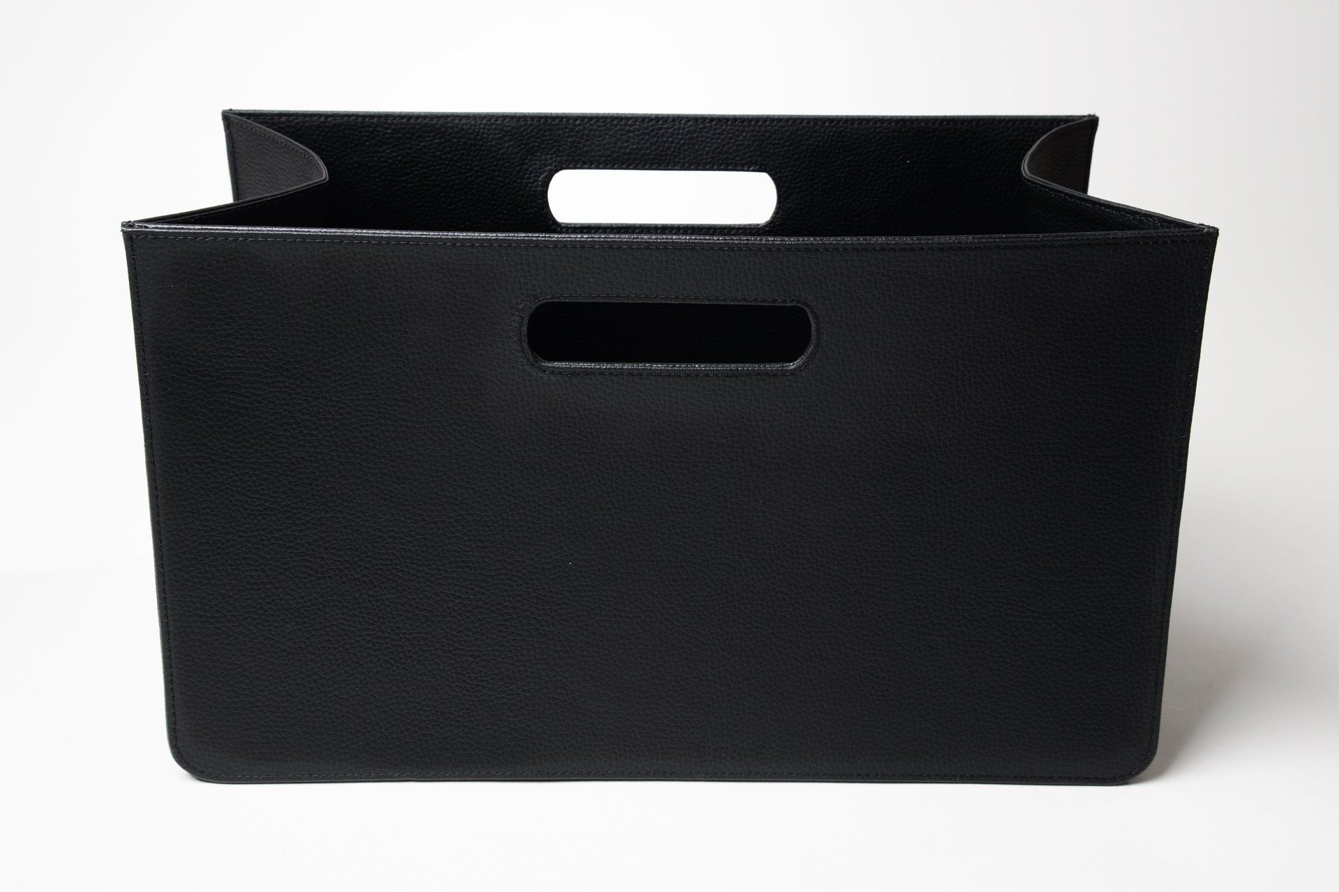 Zeitungskorb;Korb;Office Box rechteckig;Leder;Lederimitat genarbt;schwarz;Handgemacht