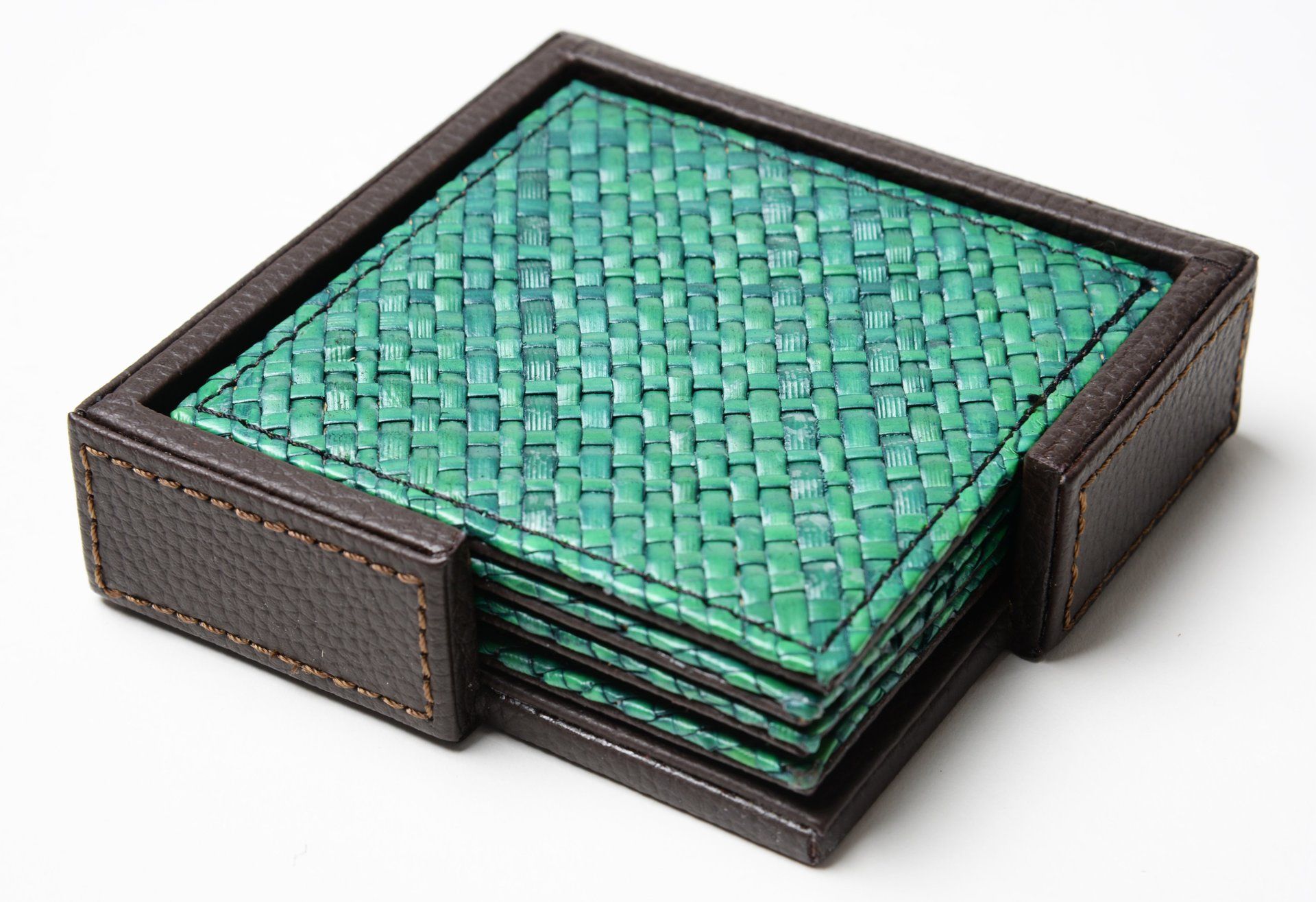 Glasuntersatz quadratisch;Glasuntersatz aus Padanus Grass;Natur;Farbe grün;Natur Produkt;Handarbeit