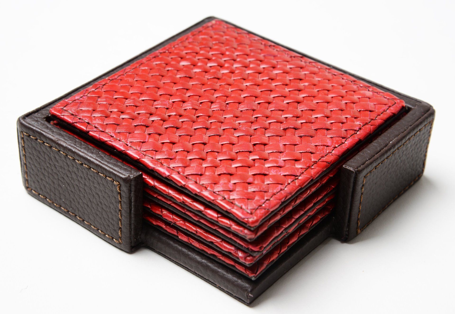 Glasuntersatz quadratisch;Glasuntersatz aus Padanus Grass;Natur;Farbe rot;Natur Produkt;Handarbeit