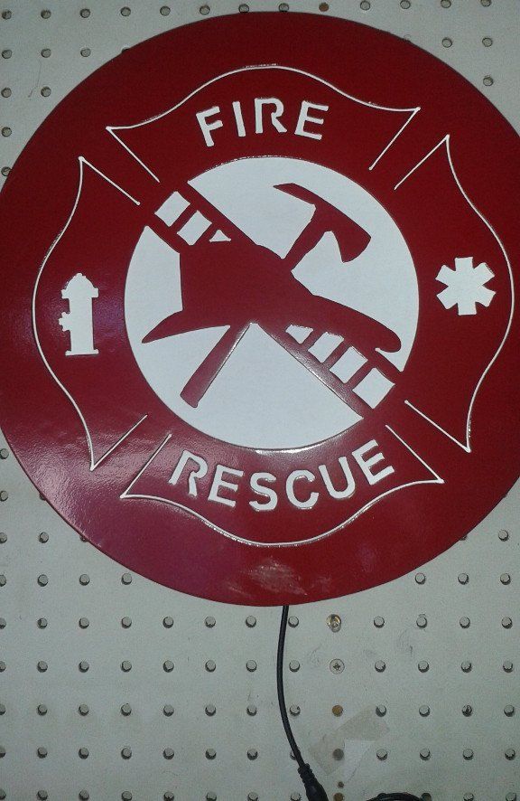 Lit Fire and Rescue sign