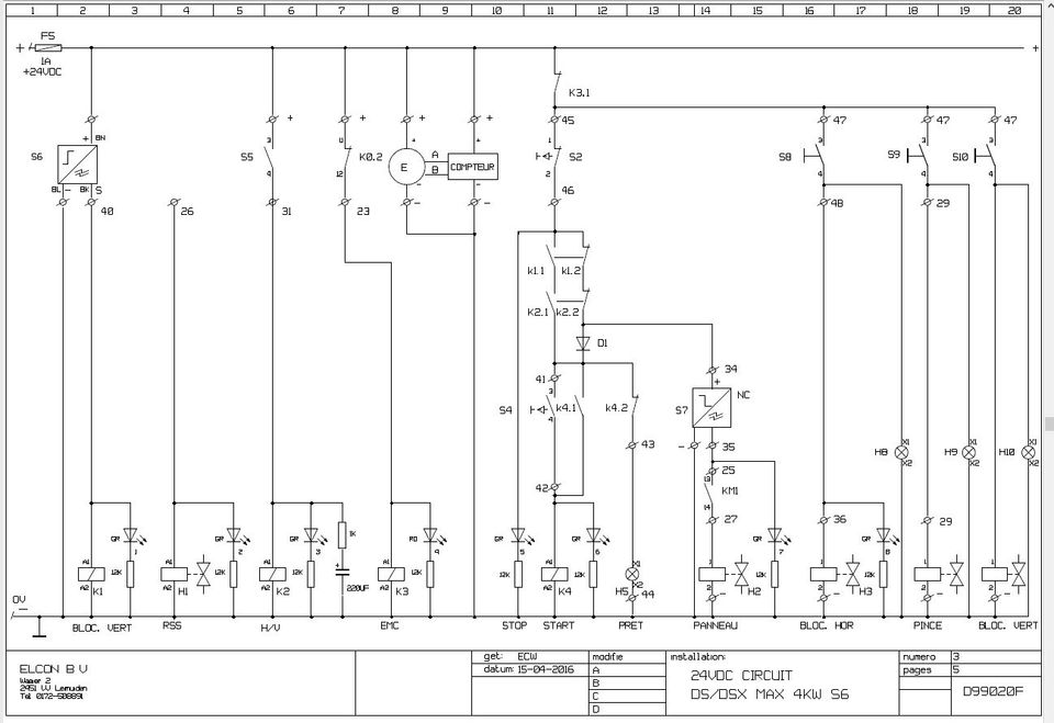 SCHEMA ELECTRIQUE SCIE A PANNEAUX VERTICALE ELCON