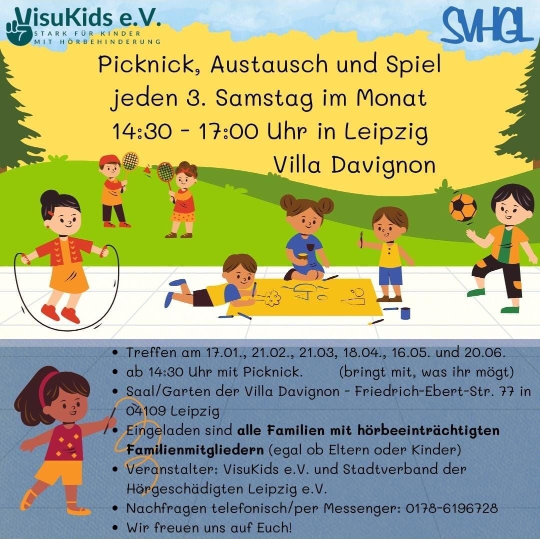 Einladung zum regelmäßigen Familientreffen für Familien mit hörbehinderten Kindern. Treffen in Leipzig,