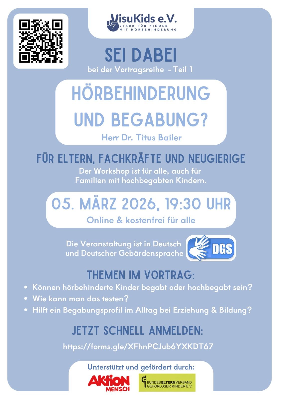 Veranstaltungsplakat: Hörbehinderung und Begabung?