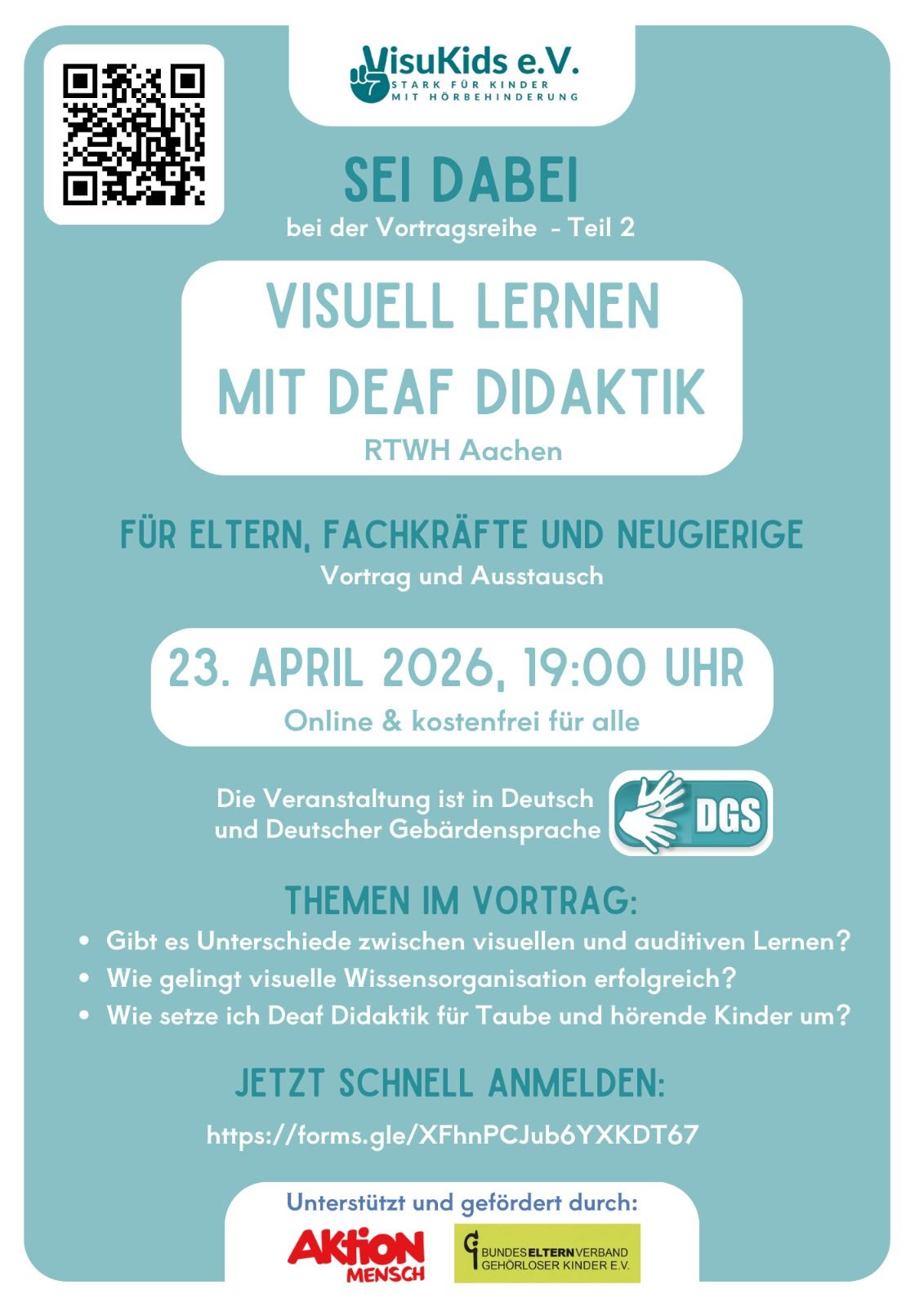 Veranstaltungsplakat: Visuell Lernen mit Deaf Didaktik