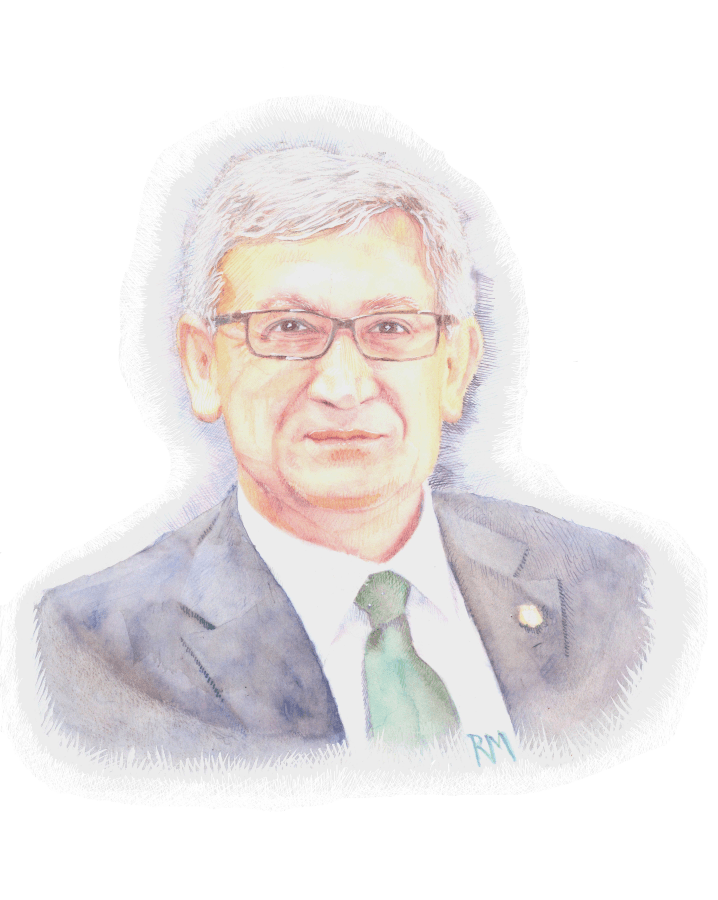 Acuarela y lápices de color, retrato de Santiago García Granda, químico, cristalografía,Rector de la Universidad de Oviedo