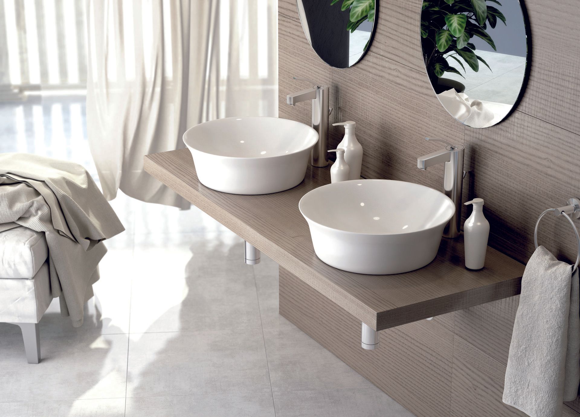 Lavabo ceramico sobre mueble