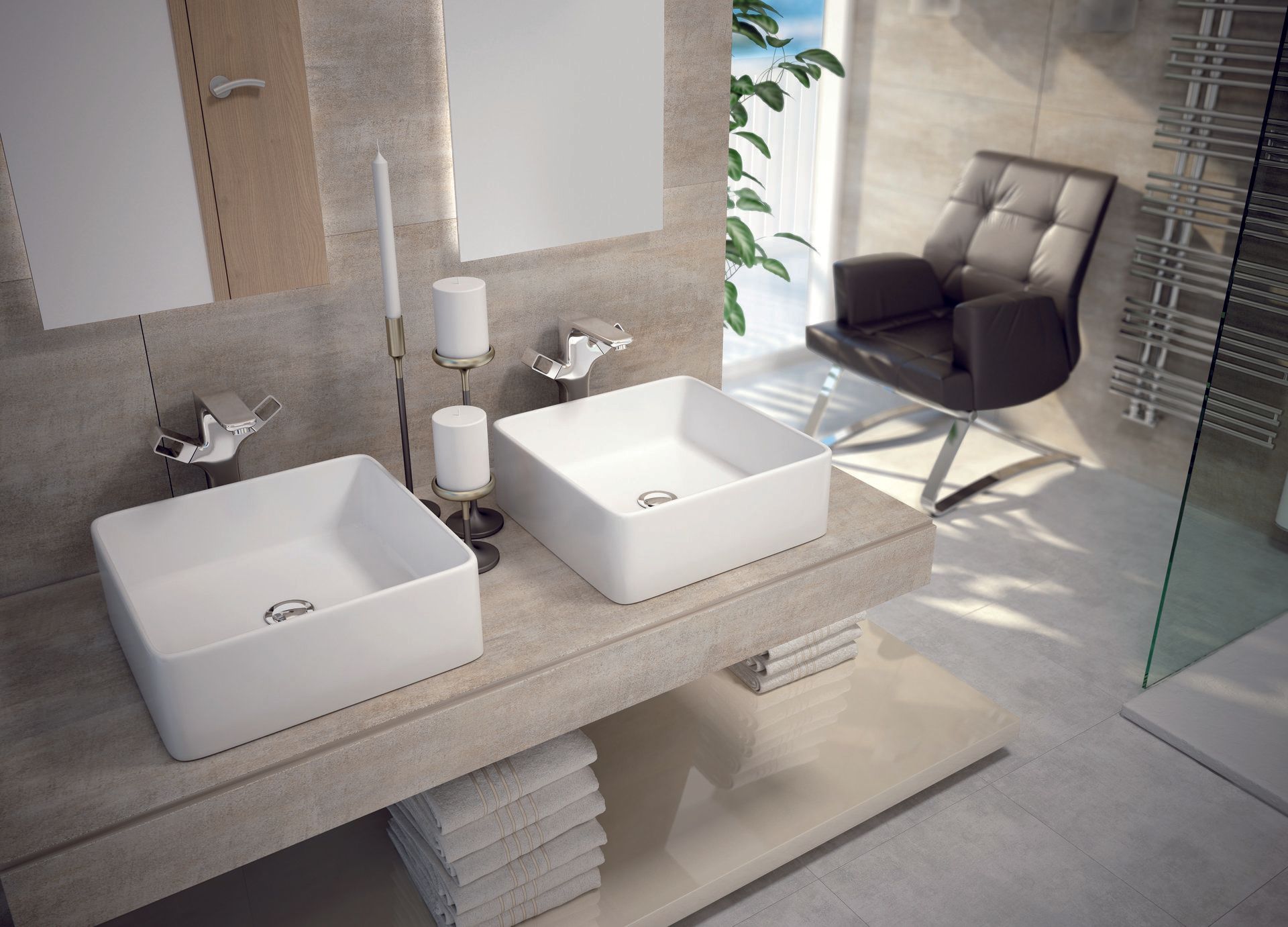 Lavabo ceramico sobre mueble