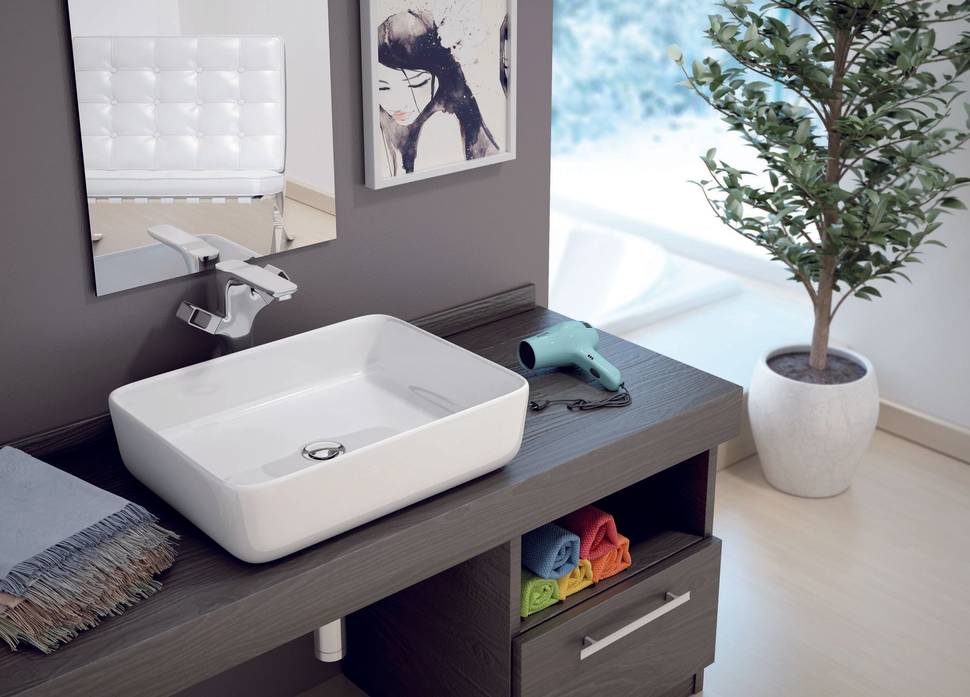 Lavabo ceramico sobre mueble