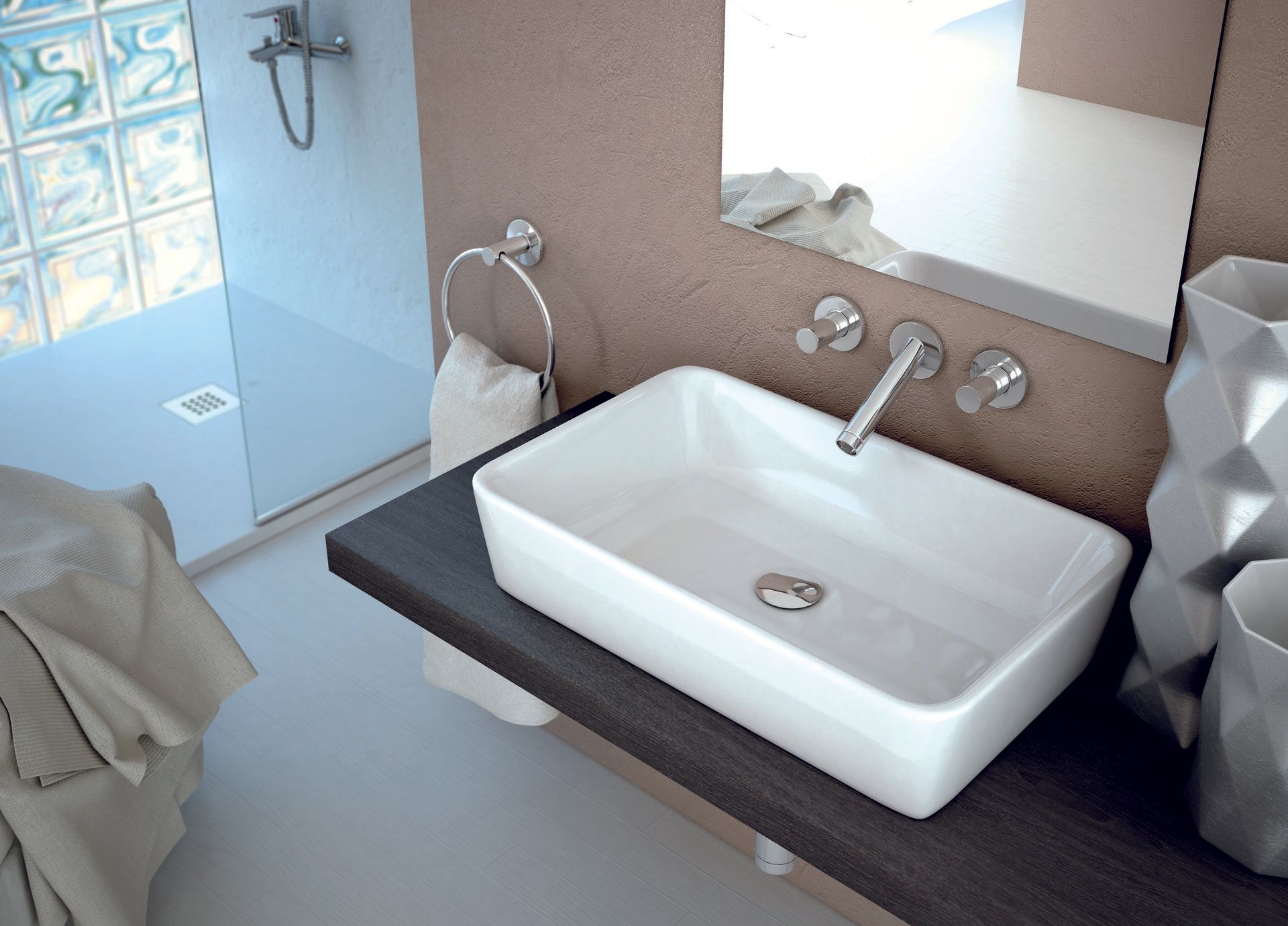 Lavabo ceramico sobre mueble