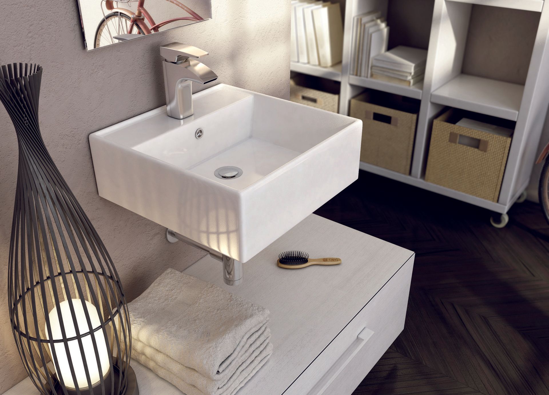 Lavabo ceramico sobre mueble