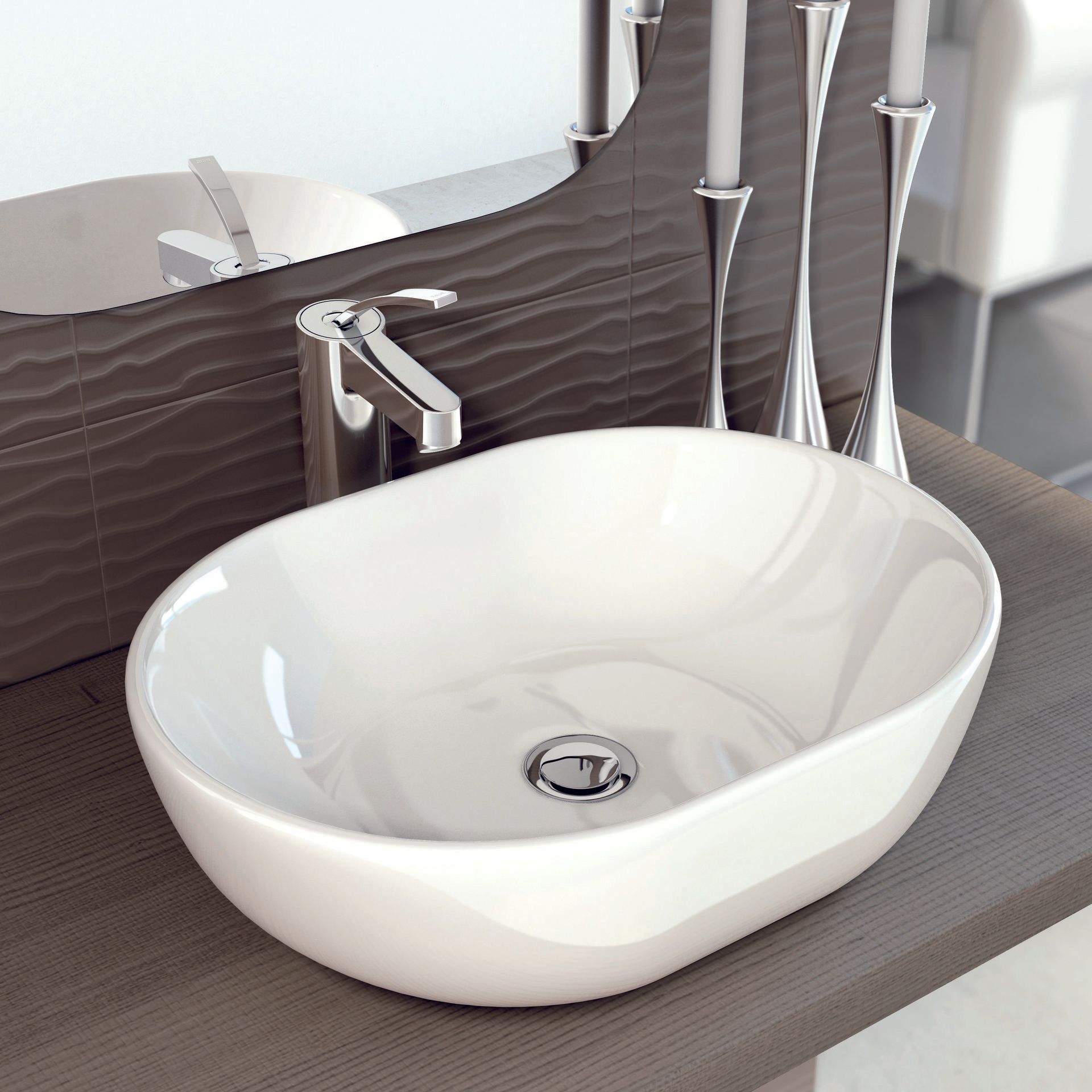 Lavabo ceramico sobre mueble