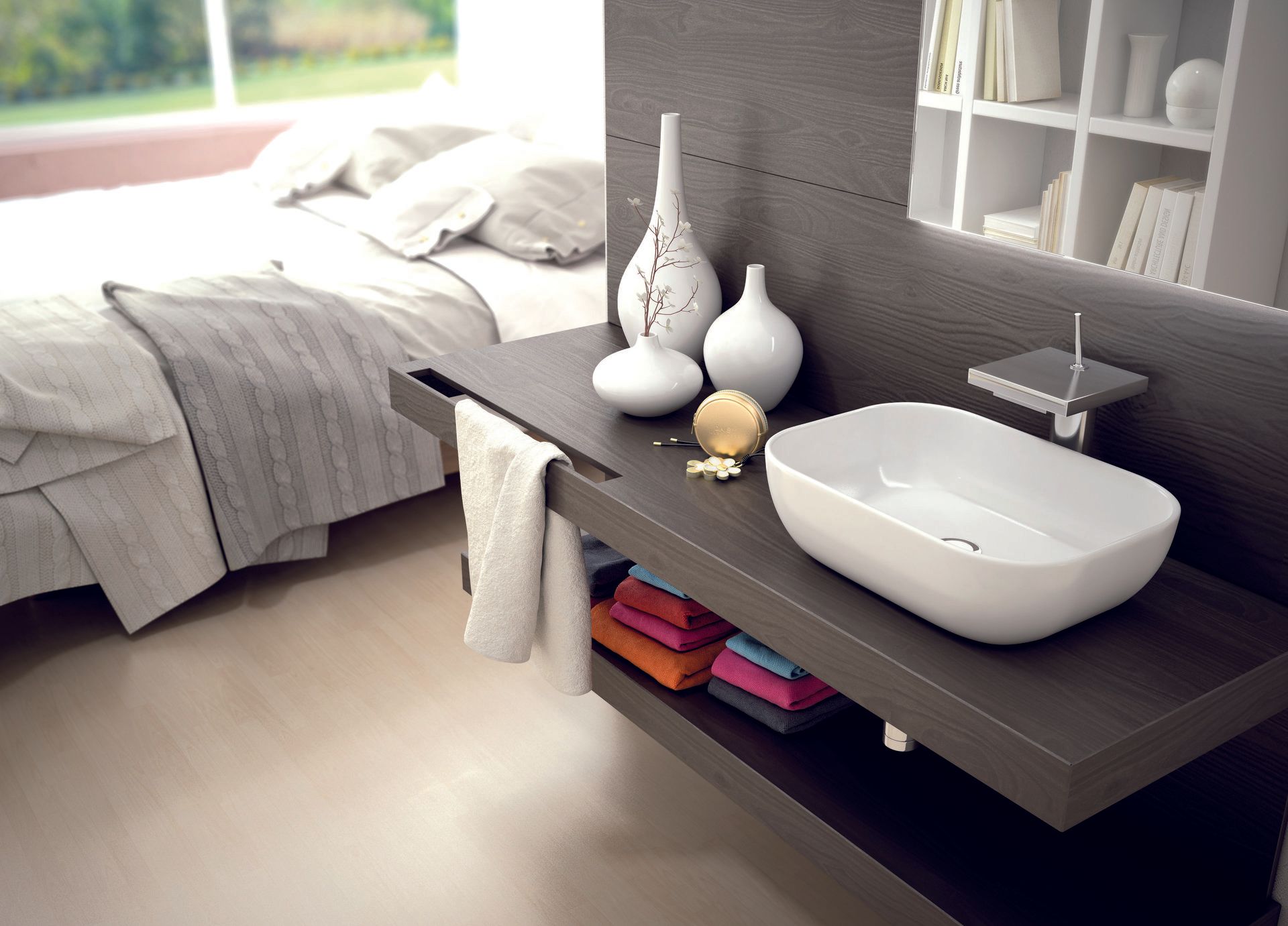 Lavabo ceramico sobre mueble