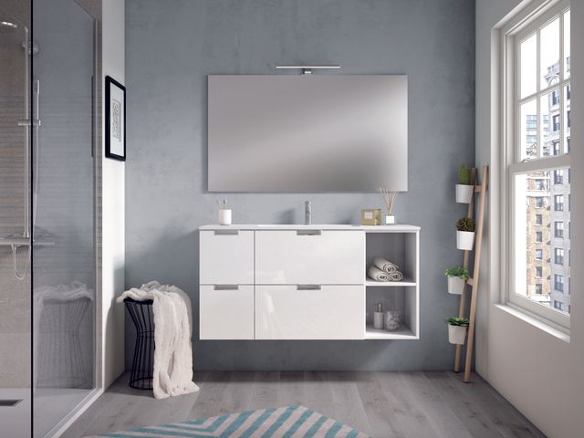 Mueble de Baño Avon 100 + 110 120 130 140 150 160 200 cm, blanco brillante,  gris topo, roble suave
