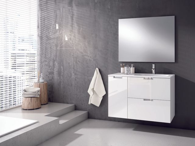 Mueble de Baño Avon 100 + 110 120 130 140 150 160 200 cm, blanco brillante,  gris topo, roble suave