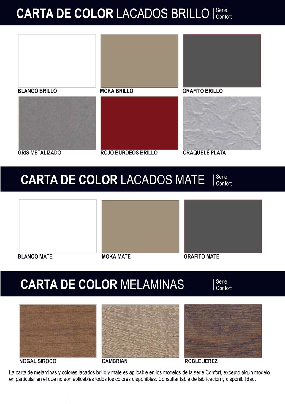 carta colores serie confort