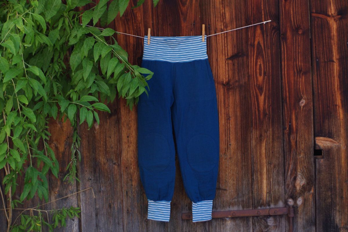 Hose aus Musselin Sommerhose für Kinder Farbe blau